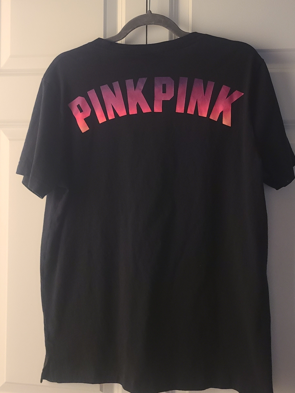 VS PINK Black Campus Tee Size L Pink Back Graphic